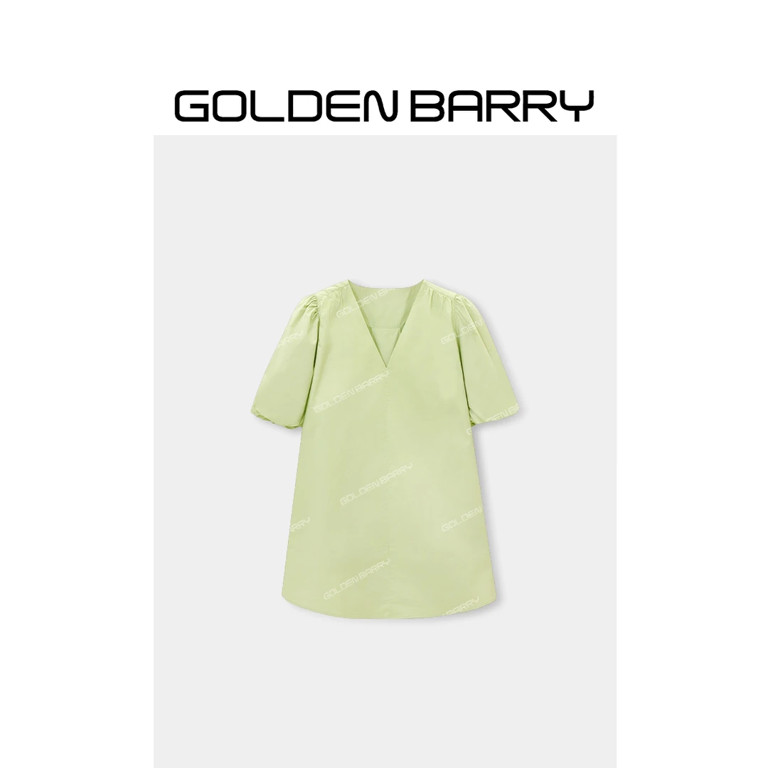 GOLDENBARRY|211073极简V领泡泡袖衬衣