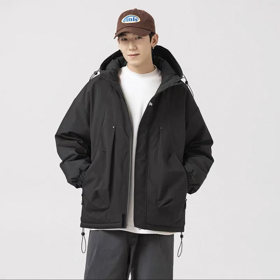 男士冬季加厚连帽保暖防风冲锋衣宽松潮流工装棉服