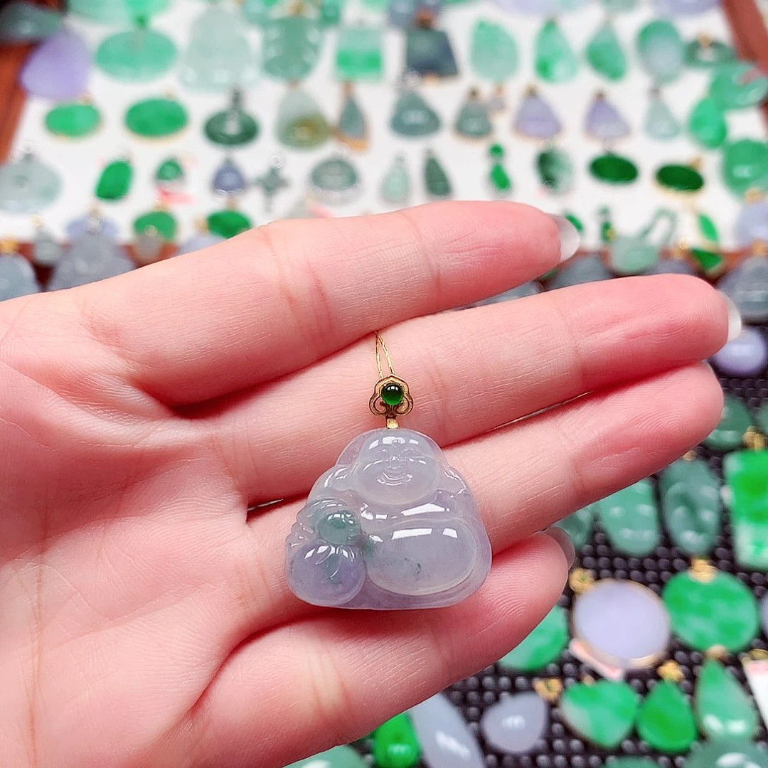 翡翠18K金镶嵌吊坠(不含链)