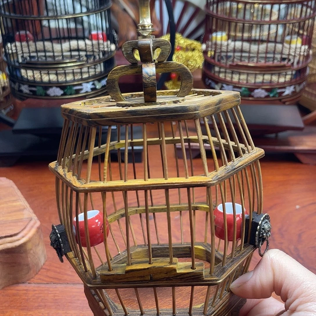 黄金檀六角股员蝈蝈笼红碗
