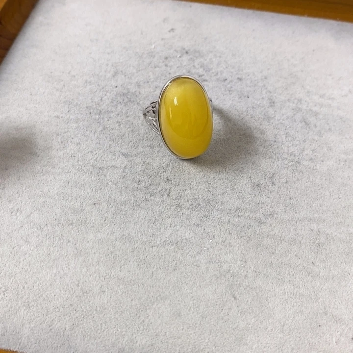 蜜蜡裸石银S925镶嵌戒指