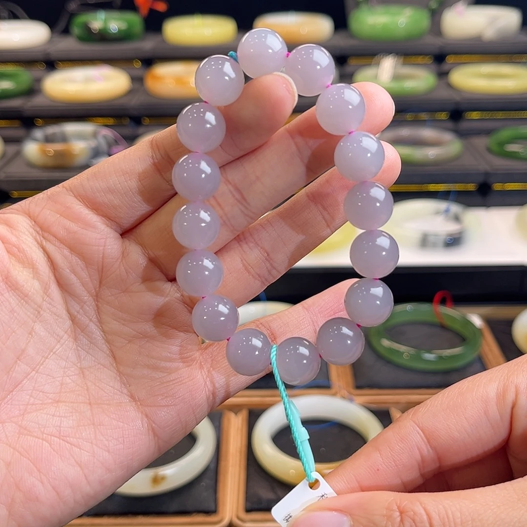 和田玉未镶嵌手镯烟紫手串约12