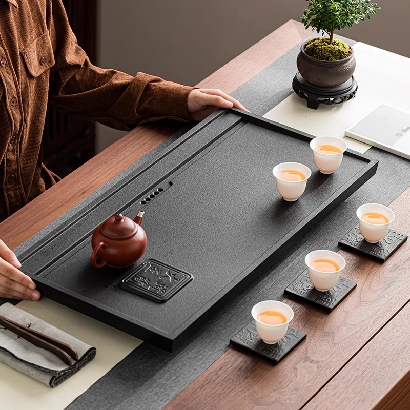 大道至简仿乌金石茶盘福建泉州石茶盘家用办公室桌面乌金石
