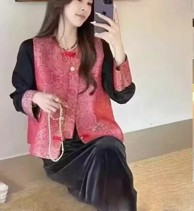 【苏苏精选】98802新中式国风时尚马甲两件套拼接撞色上衣