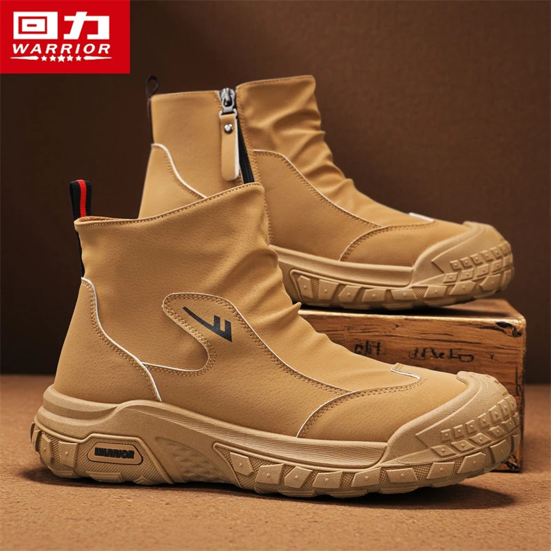 回力男鞋马丁靴冬季2025新款运动工装高帮侧拉链户外登山英伦皮靴