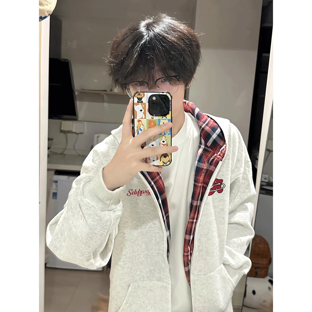 美式嘻哈潮牌vibe字母开衫连帽卫衣男款秋季休闲宽松拉炼外套上衣