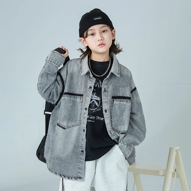 儿童装男童春装外套2025新款男孩春秋款帅气衬衫春季中大童牛仔潮