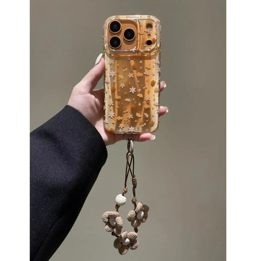 秋冬金灿灿落叶碎花手绳适用iPhone17pro手机壳苹果16pro新15pro