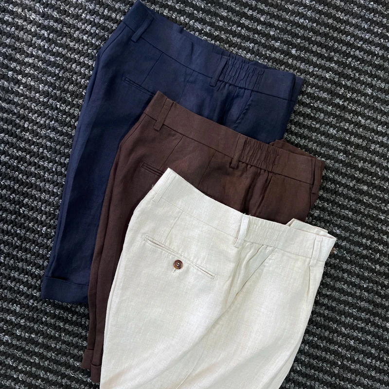 CssuGent那不勒斯皇后100%亚麻老钱风不过膝短裤男绅士优雅绅装裤