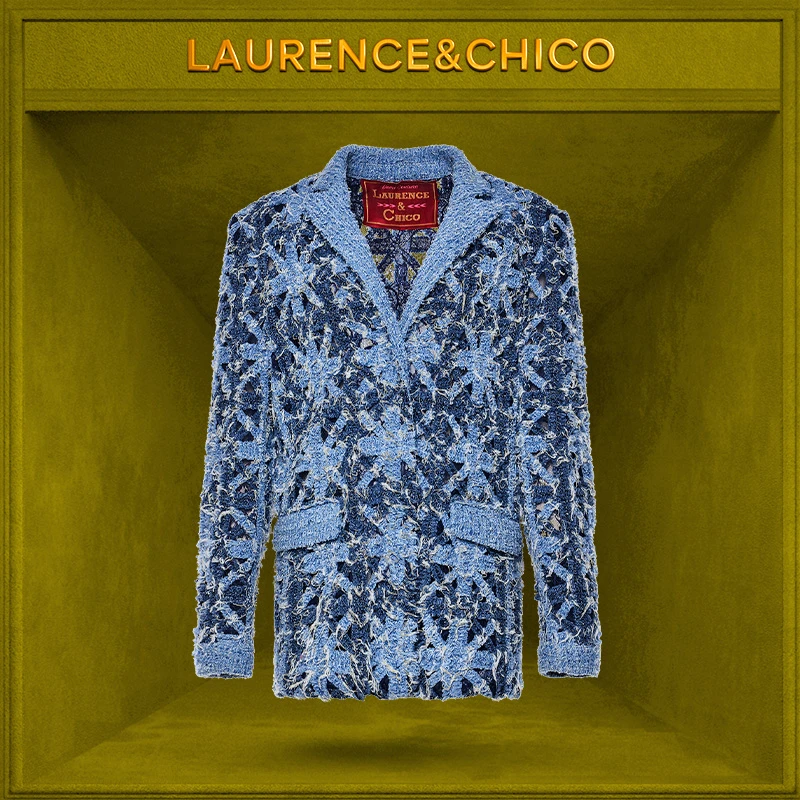 LC蕾丝牛仔编条Oversized西装22SSC3002时尚休闲中长款加厚长袖