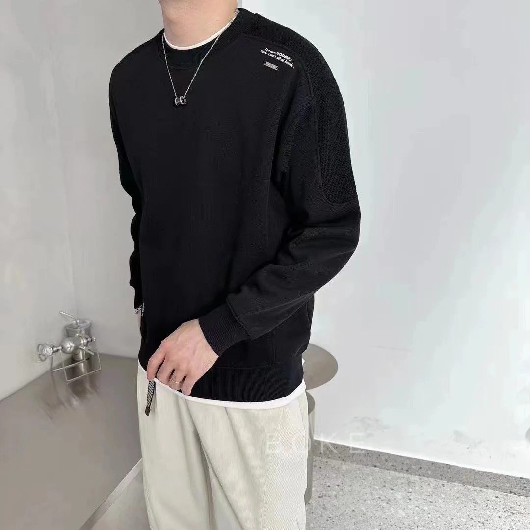 男长袖套头潮流痞帅风格卫衣情侣拼接简约加绒上衣男款字母