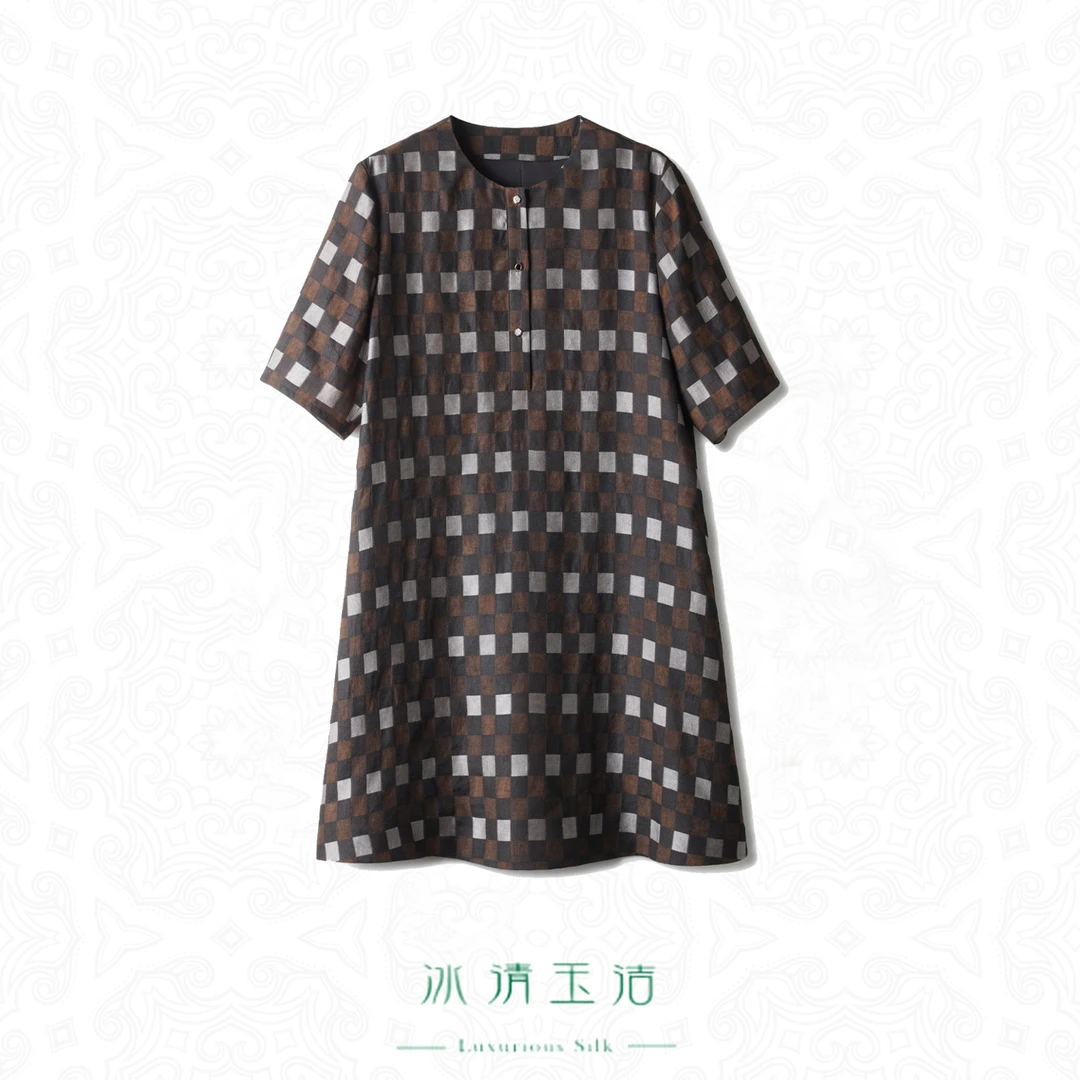 【玉洁定制】”雅格“真丝香云纱宽松连衣裙时尚显年轻LBW24183