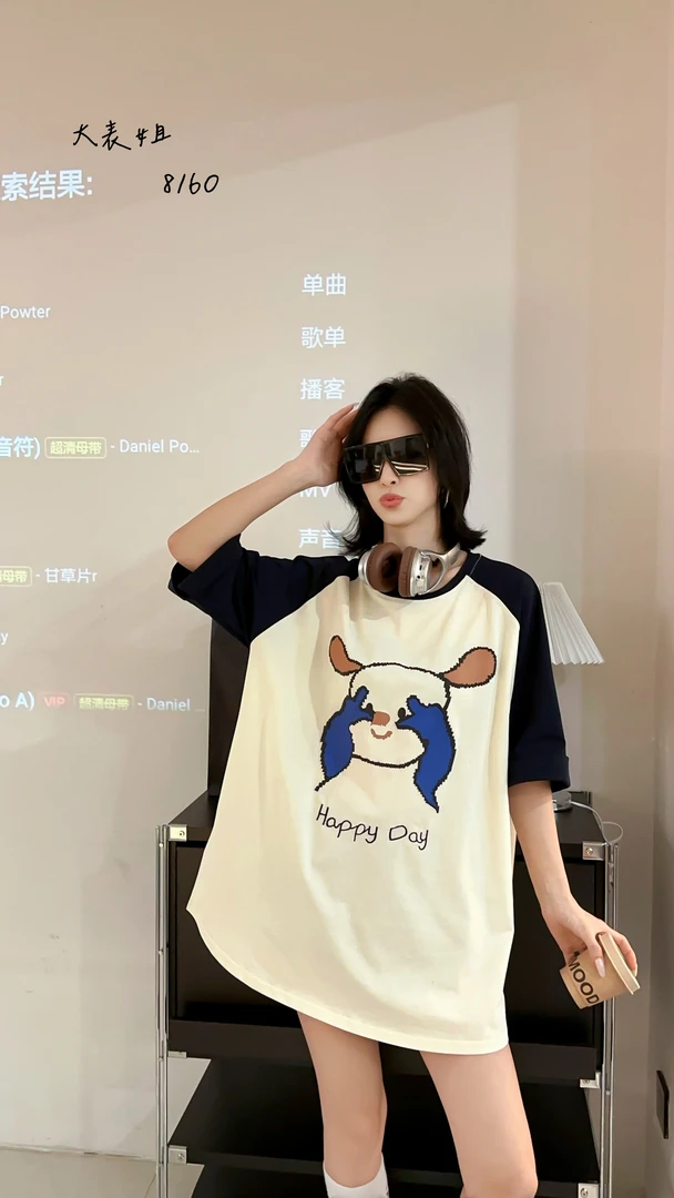 8160韩版卡通女春夏季薄款短袖宽松长款休闲大码女装