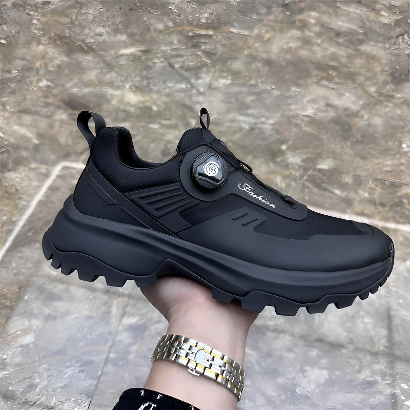 夏季新款男鞋网面户外休闲鞋厚底防滑时尚透气纽扣百搭男士运动鞋