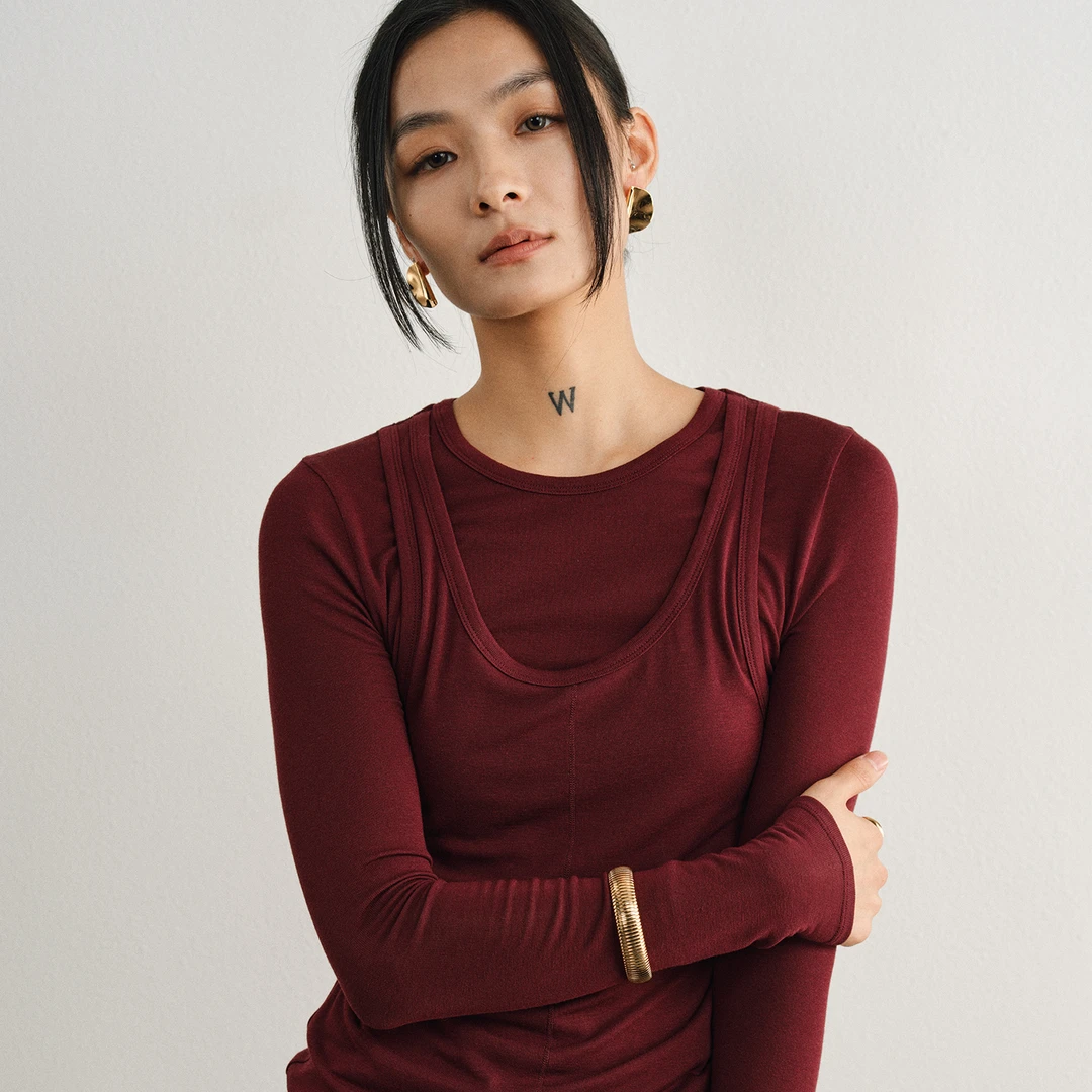 Unawares. 美利奴天丝羊毛假两件上衣