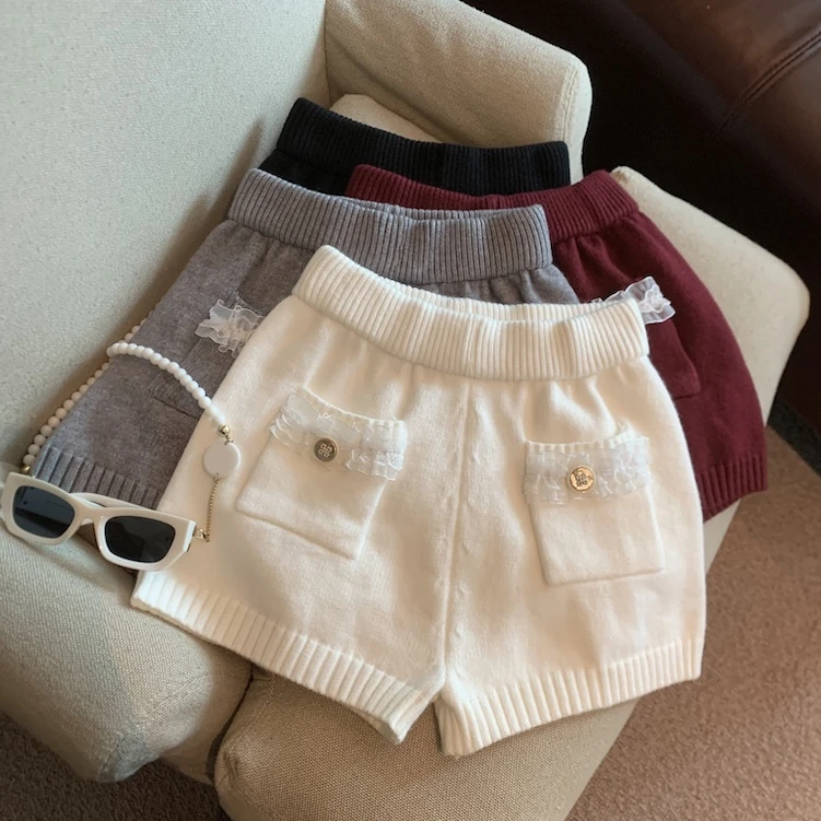 2025新款短裤常规针织韩系复古毛毛短裤宽松热裤小香风系日奢风