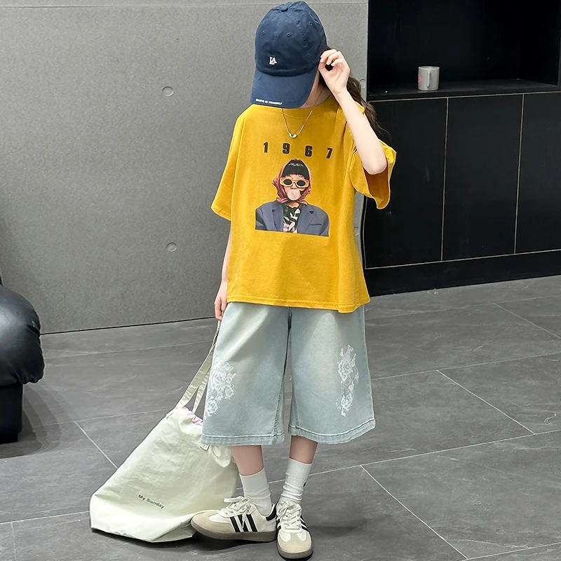 女童夏装套装休闲衣服中大童短袖2025新款8-15岁初中女孩潮装