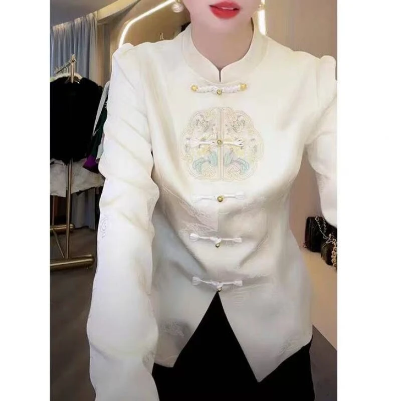 新中式国风新款立领两个颜色提花加绒打底衫62882-珊珊