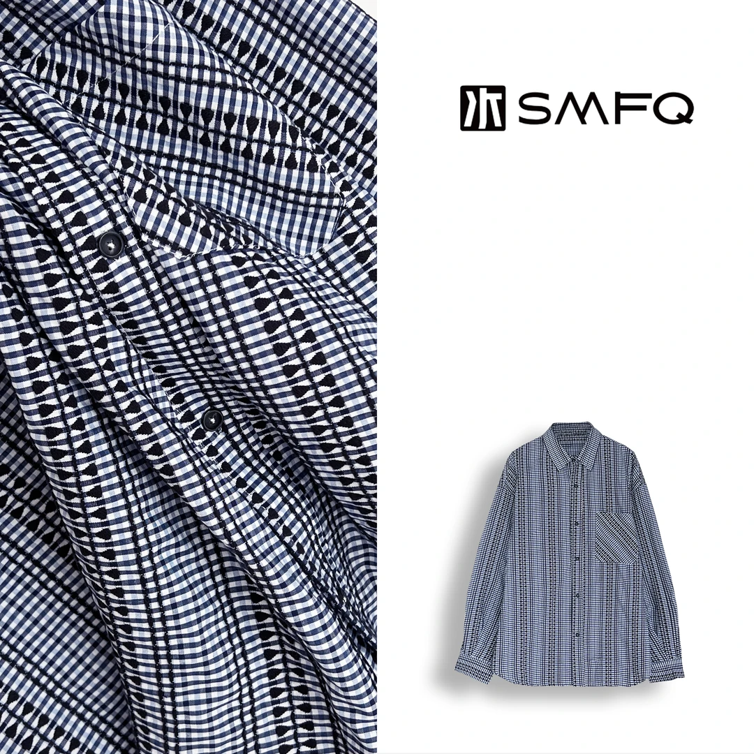 水木夫妻【男款】100%棉提花格子衬衫百搭长袖上衣男