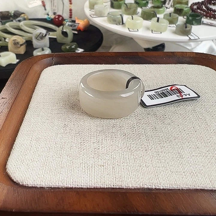 和田玉未镶嵌戒指w56灰粉圆切17.2不退换