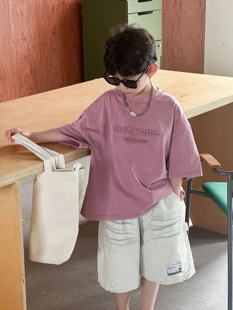 男童夏季新款t恤2025儿童夏装休闲纯棉短袖T男孩印花上衣