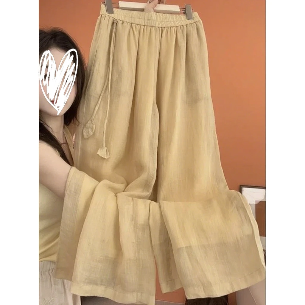 【仙仙裤】2025年刺绣双层设计文艺宽松夏季阔腿休闲裤女松紧腰系带