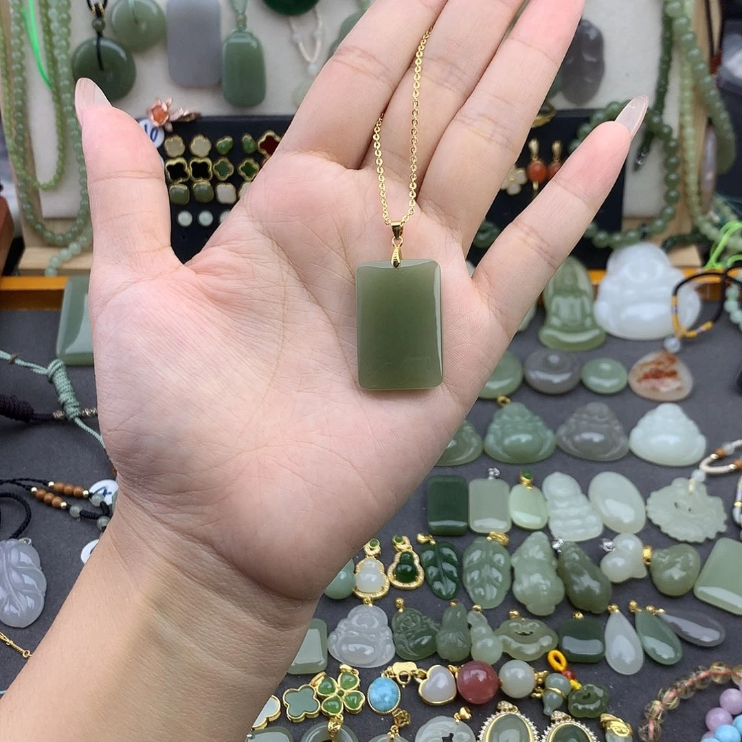 和田玉银S925镶嵌吊坠(不含链)