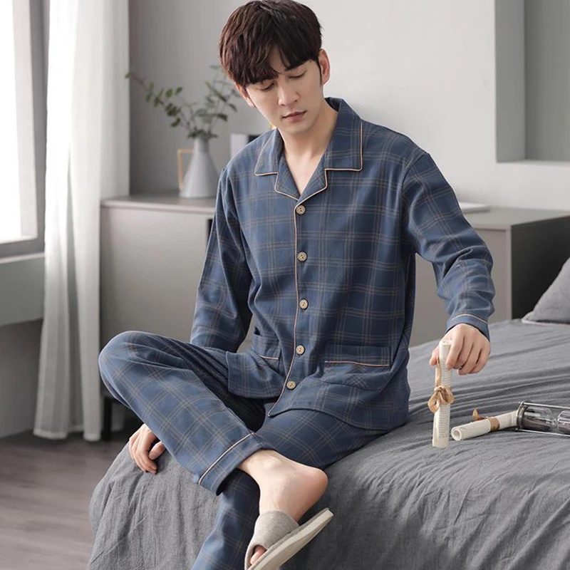 男士睡衣春秋季薄款新款长袖秋冬青少年大码可外穿开衫家居服套装