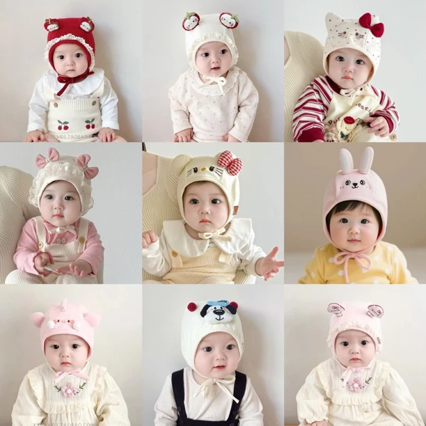 【快乐宝贝童帽】新生儿帽子宝宝秋冬款可爱风保暖毛绒针织帽公主风