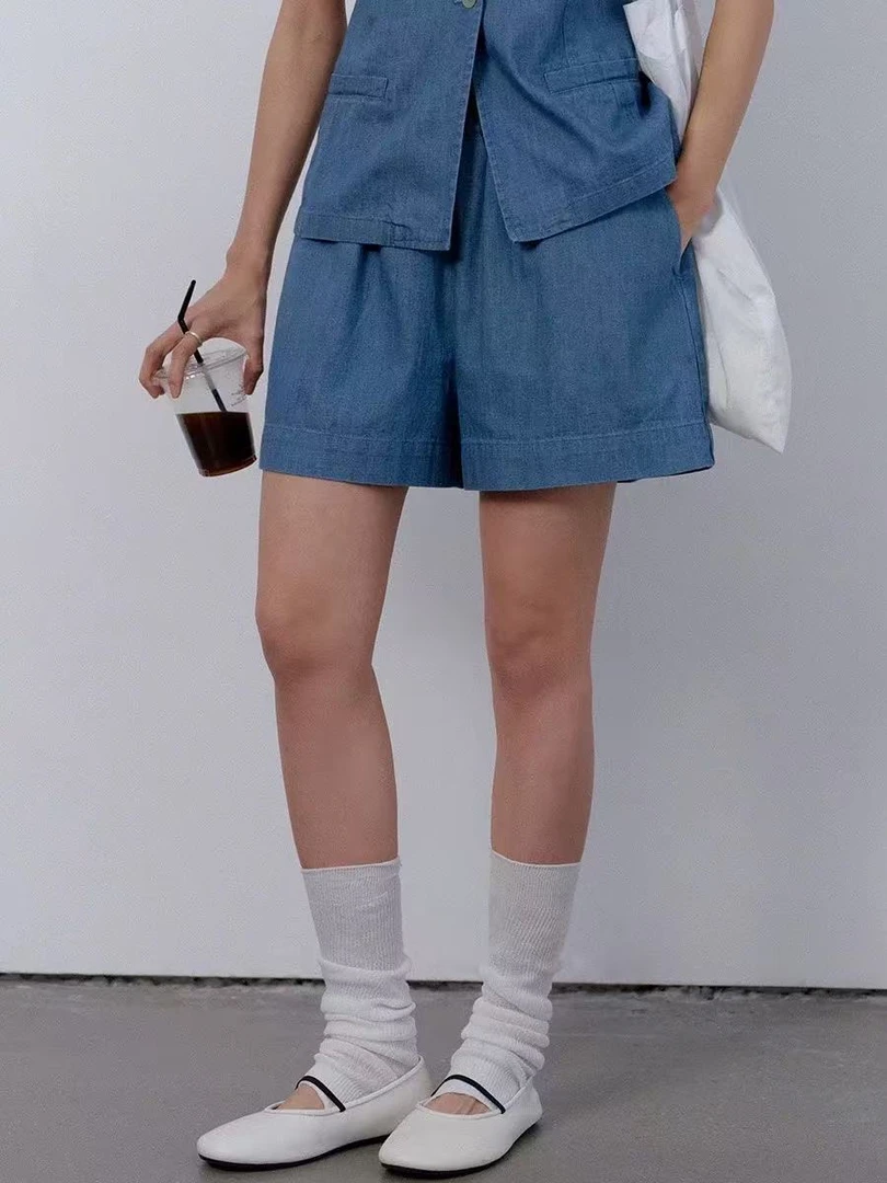 A28-2蓝色“松紧腰”牛仔短裤