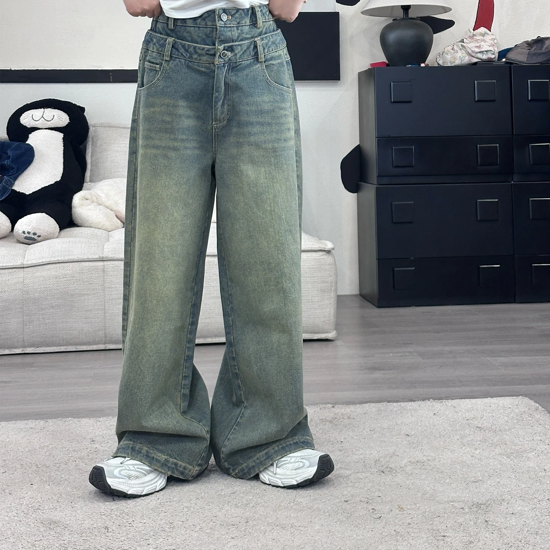 橘子罐头25新款直筒复古做旧显瘦美式高腰百搭宽松水洗牛仔裤