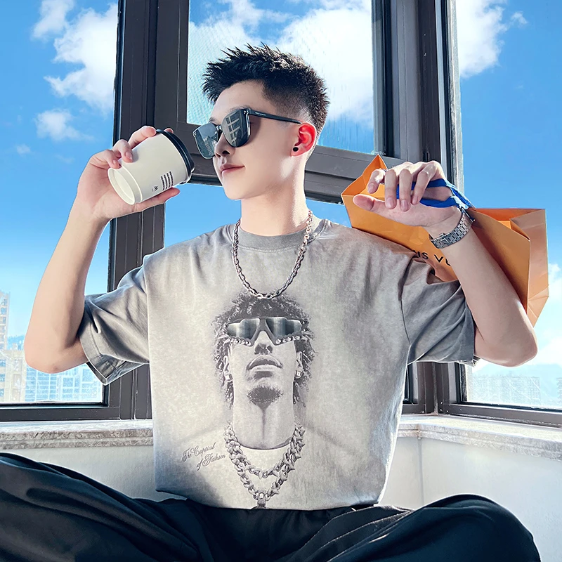 短袖男t恤夏季新款网红洋气炸街高级感男装上衣美式休闲圆领半袖