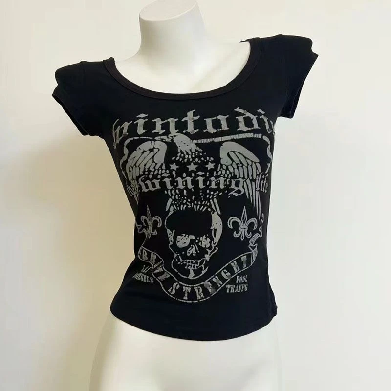 废土风2024夏季辣妹T恤新款修身体恤显瘦短袖时尚性感洋气上衣