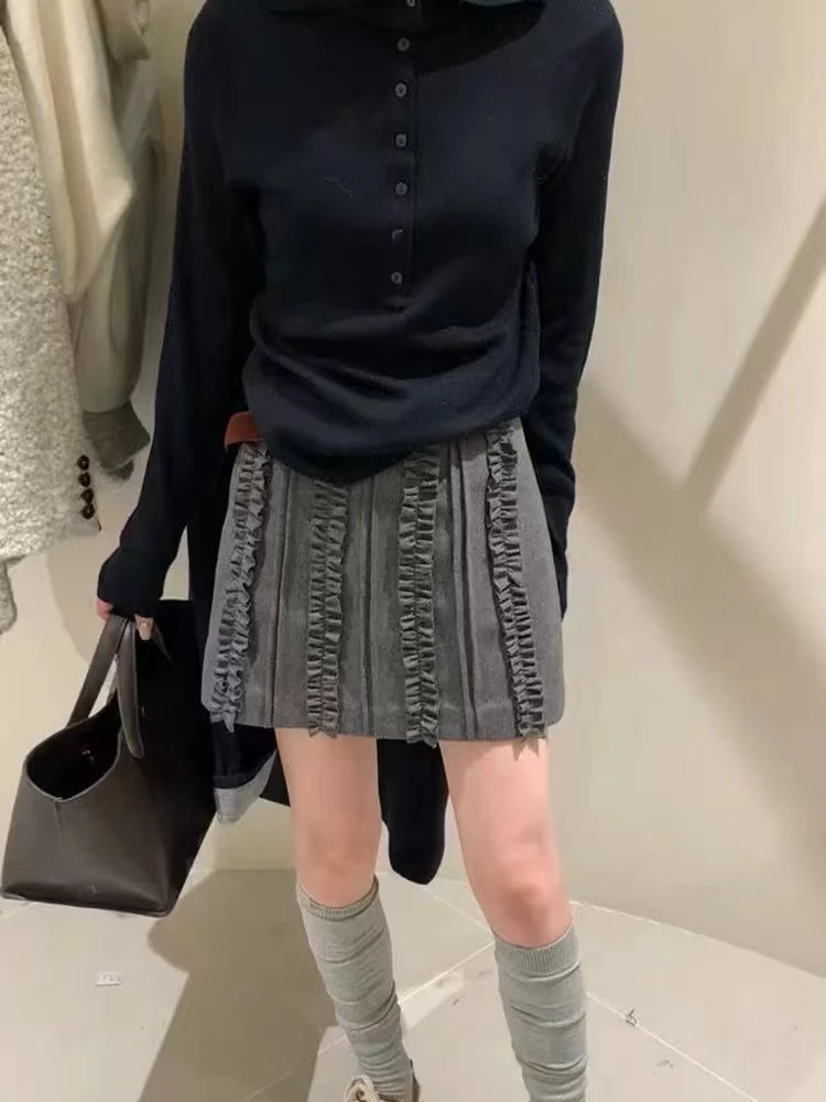 早春木耳条西服料万能腰显瘦遮肉裤裙25206