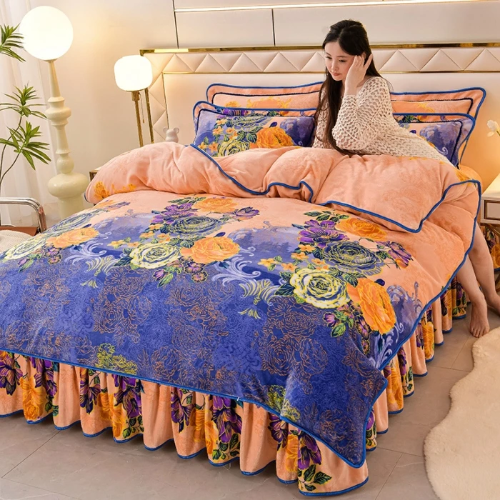 2024新款繁花秋冬季8-9斤高克重加绒加厚牛奶绒四件套