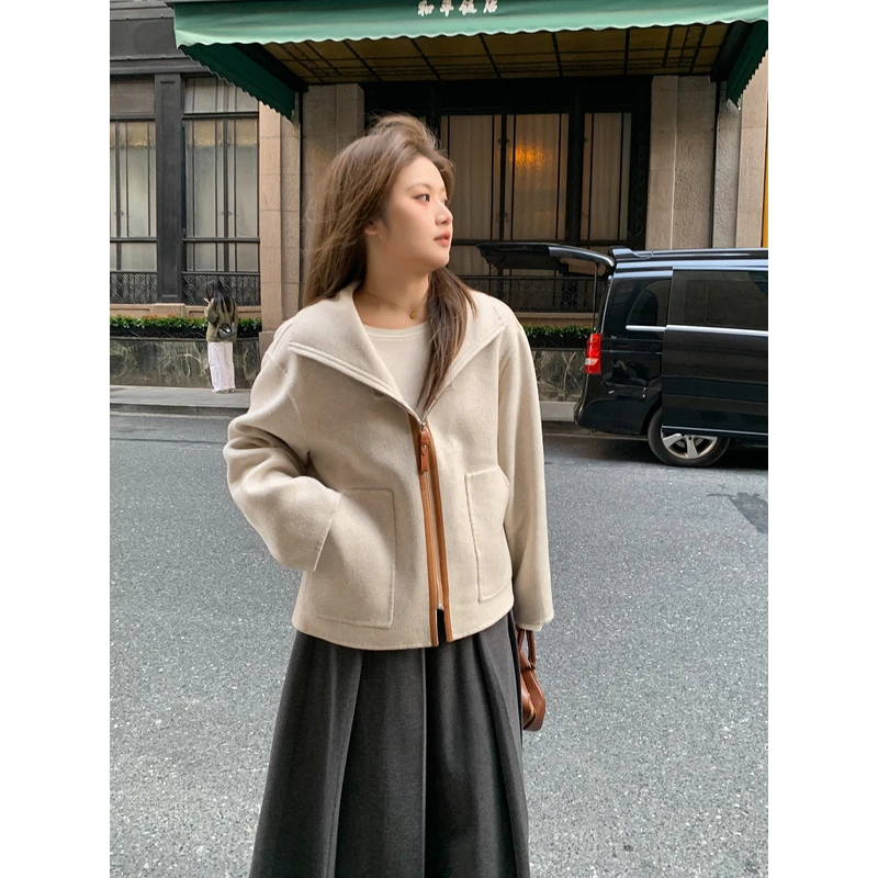 【ALINDM年终大清仓】200斤短款双面羊绒大衣外AS25142