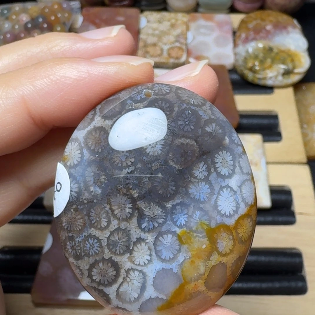 硅化玉黑花椭圆未镶嵌