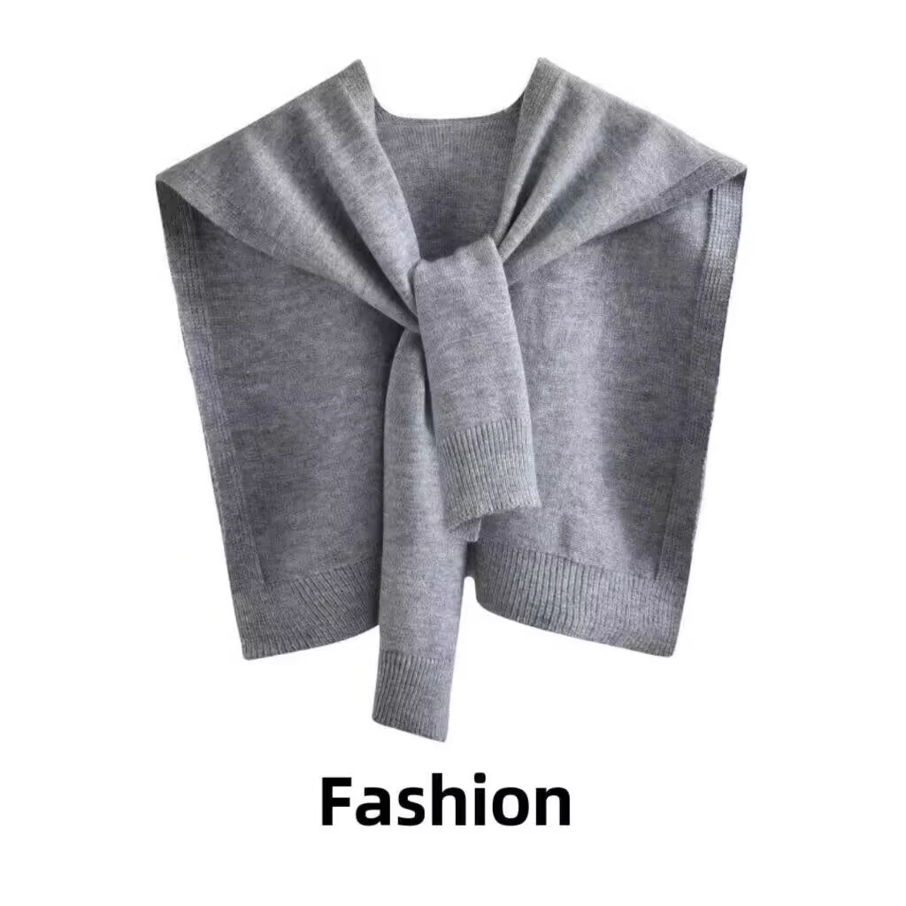 高智淡人纯色外搭针织披肩春秋季两用毛线洋气韩版空调房护颈领01