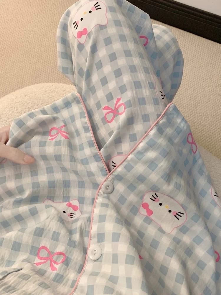 【發財女装精选】云朵棉睡衣三件套KT猫夏季薄款卡通