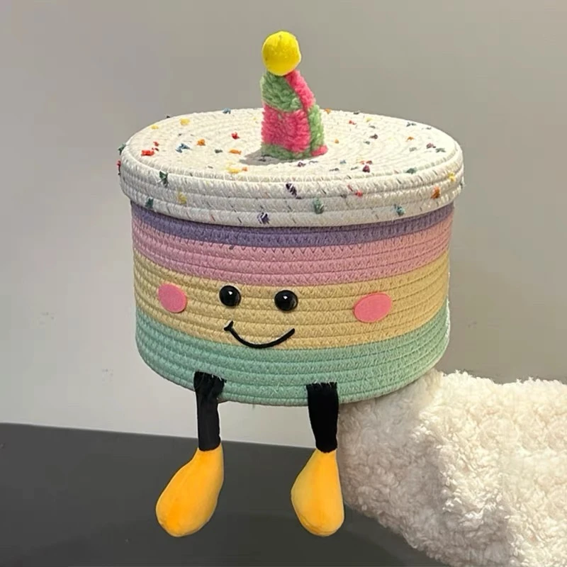 宜然家居趣味蛋糕仔儿童玩具卡通棉线绳编织客厅桌面零食收纳盒