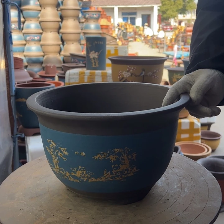 紫砂宜兴紫砂花盆花盆蓝熊猫中