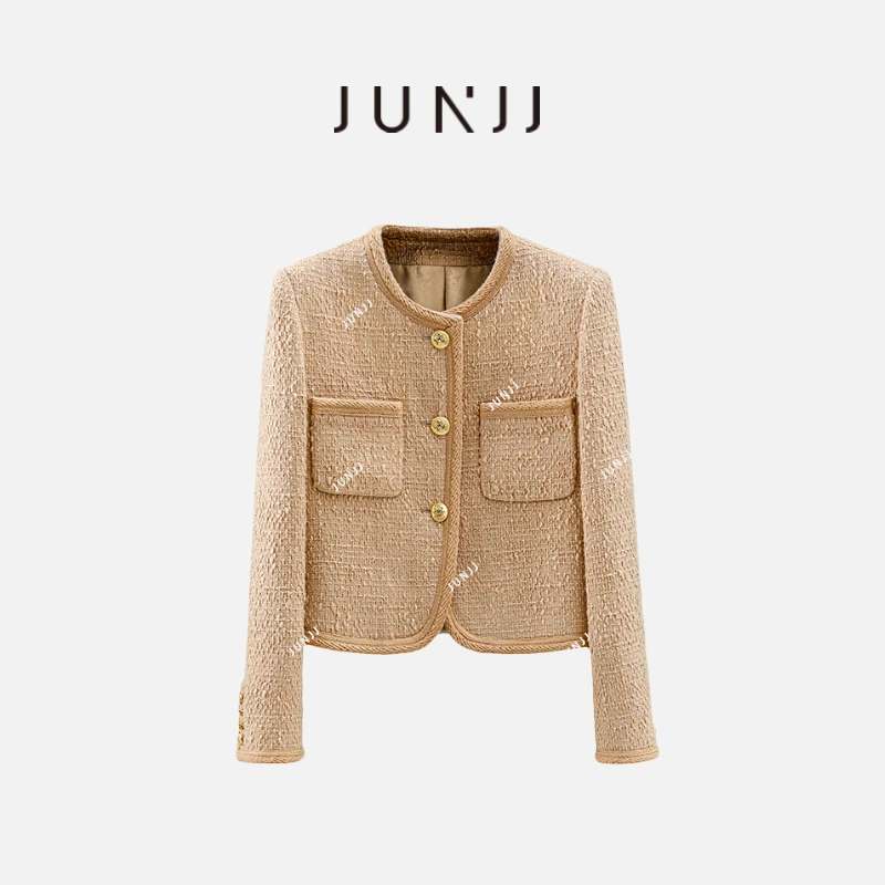 【记忆沙洲】2024新款时尚百搭圆领粗花呢气质休闲小香风短外套