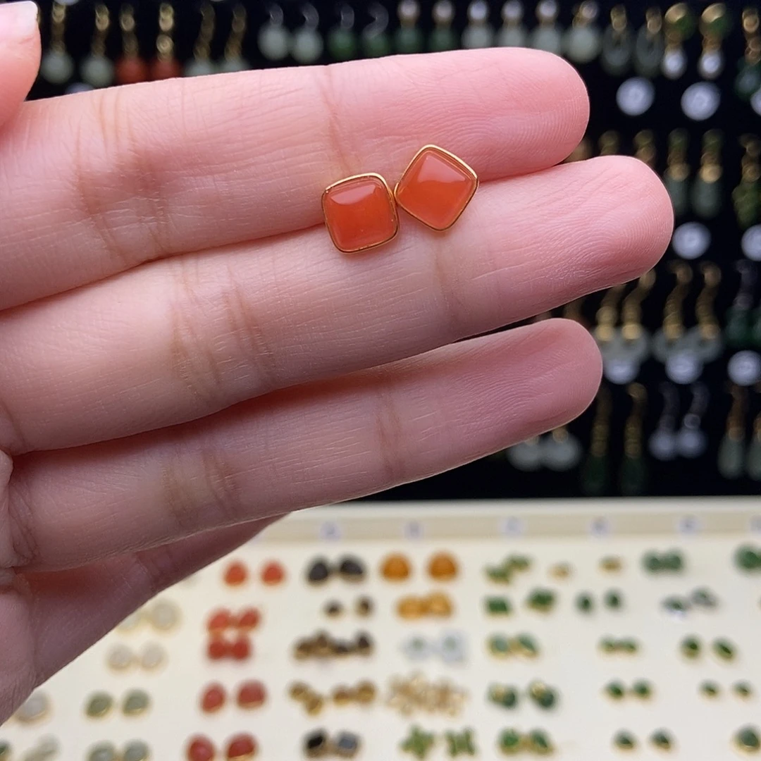 和田玉银S925镶嵌耳饰