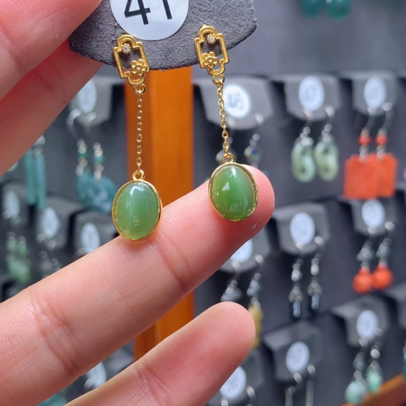 【闪购商品】和田玉银S925镶嵌耳饰满意