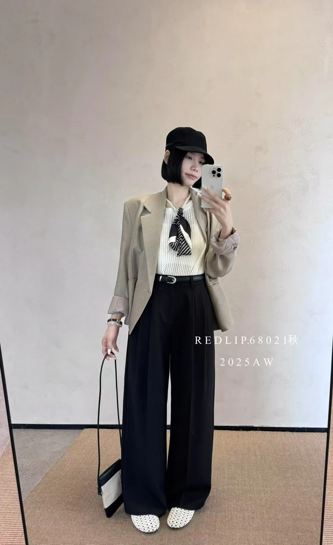 格调美美68021红唇裤子垂感西装裤直筒阔腿裤女休闲裤