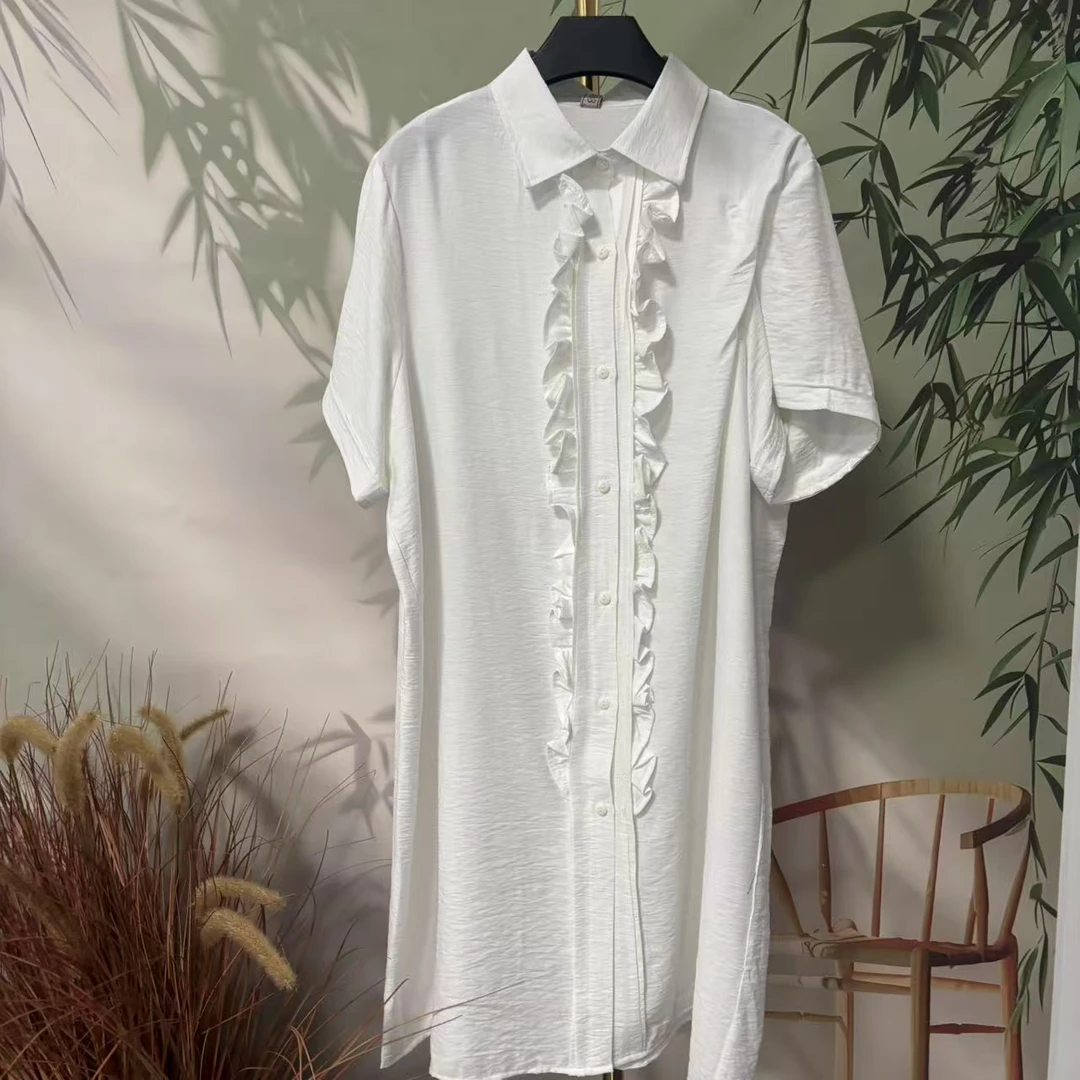 660翻领泡泡袖衬衫女夏季新款时尚洋气设计感小衫拼接木耳边上衣