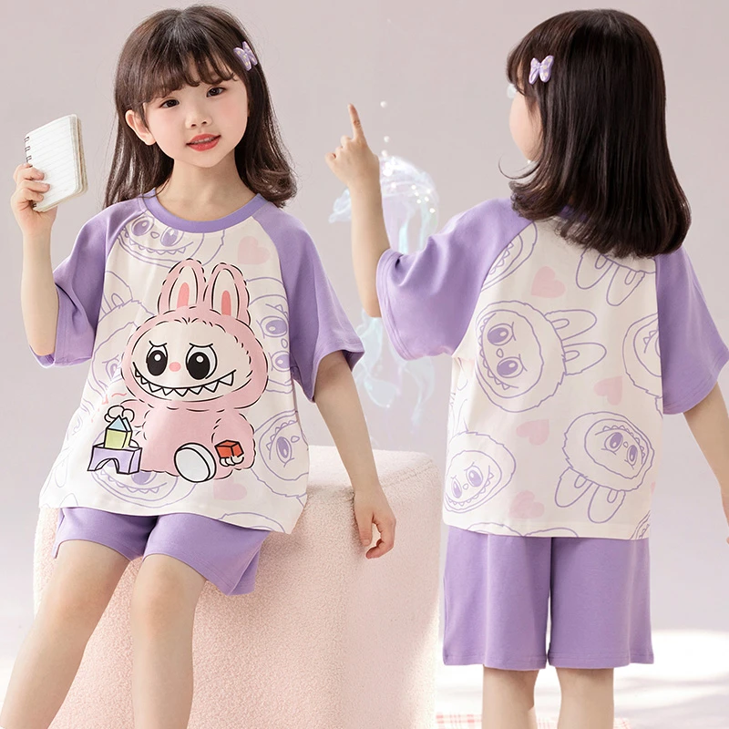 拉布布儿童睡衣女童夏季短袖纯棉薄款2025新款小女孩中大童家居服