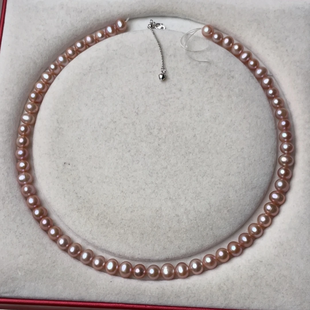 淡水珍珠颈饰银S925镶嵌7-8mm无核