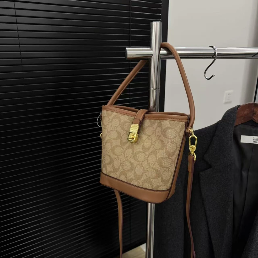 【913-卡其】手提斜挎包水桶包