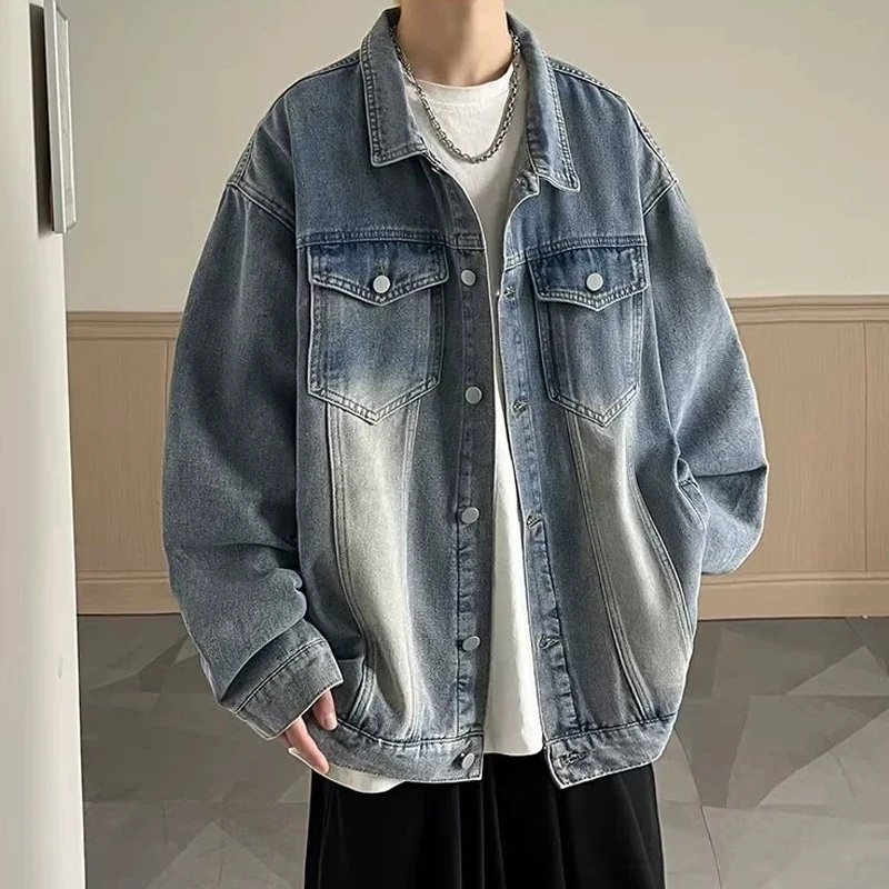 水洗减龄秋季男韩式本布下摆夹克复古宽松牛仔帅气